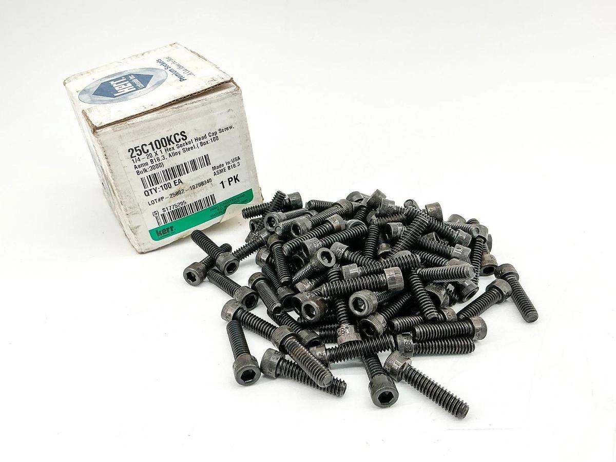 New Box of 100 25C100KCS Hex Socket Head Cap Screw 1/4-20X1