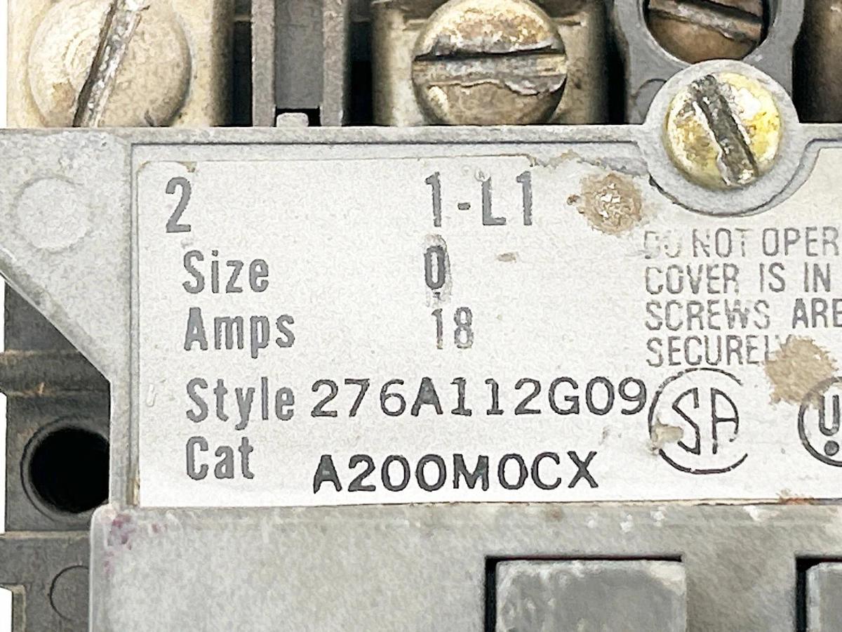 Used Westinghouse A200M0CX Starter Non-Reversing Size 0 3P 480V 5HP 18A 50/60Hz
