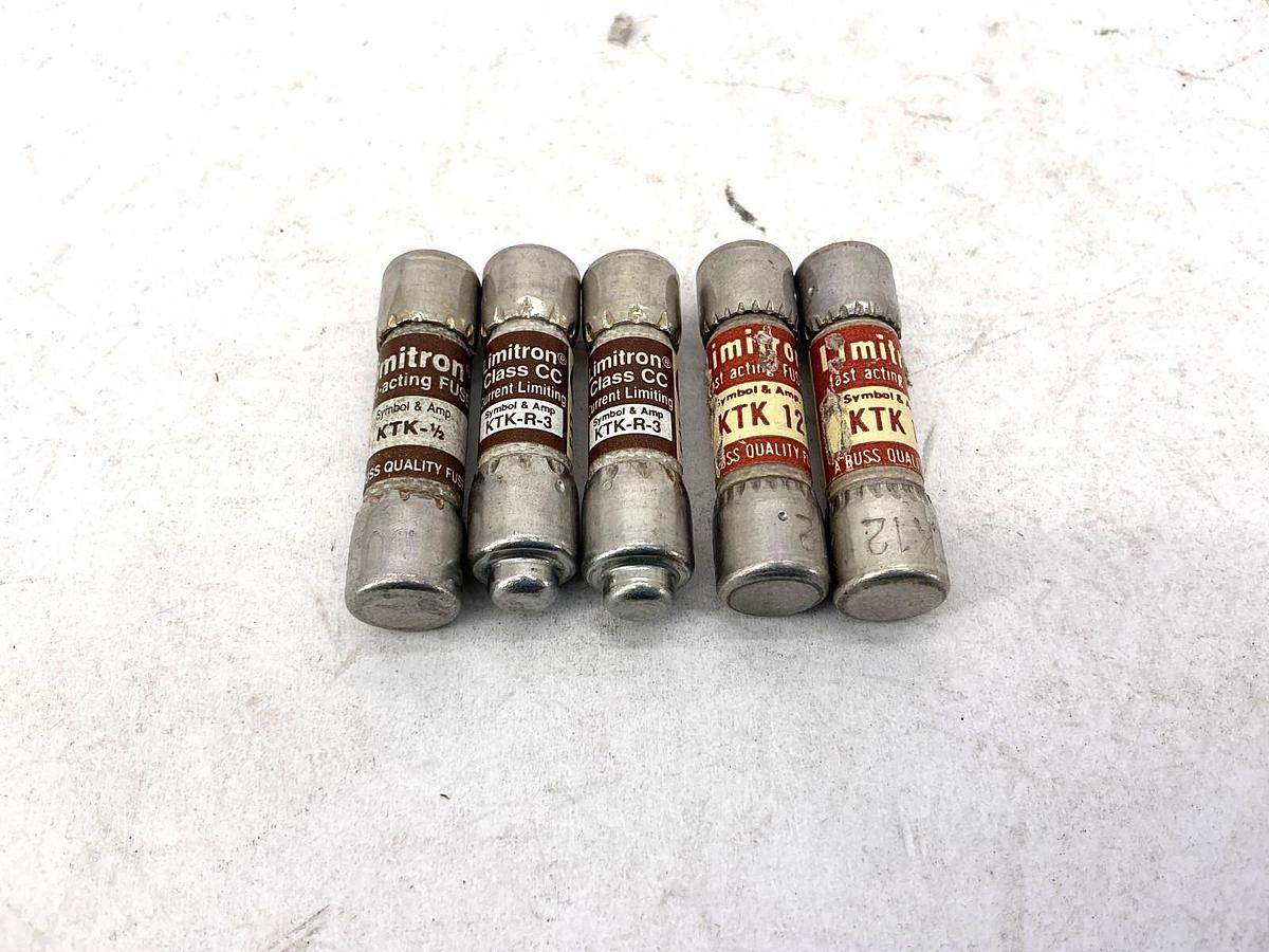 Lot of 5 New Assorted Bussmann KTK Limitron Fast-Acting Fuses 1/2, 3 & 12