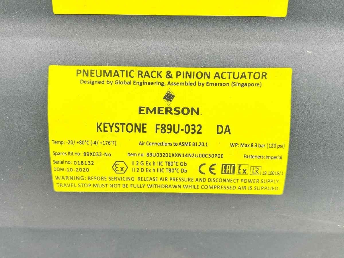 Emerson F89U-032-DA Pneumatic Rack & Pinion Actuator 120PSI 1/4" NPS - No Box