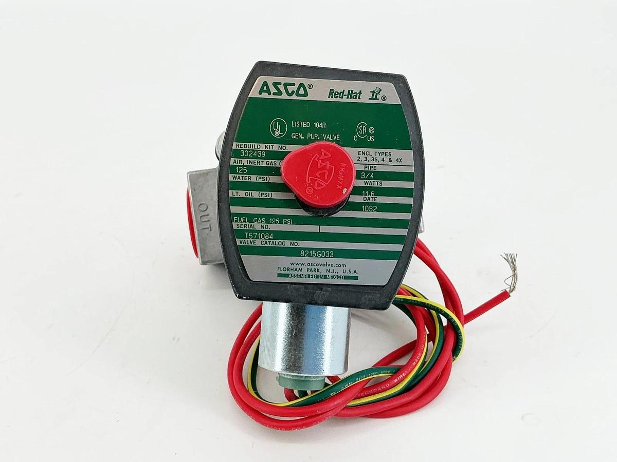 New Asco 8215G033 24VDC Solenoid Valve 125PSI 3/4" Pipe 11.6W - No Box