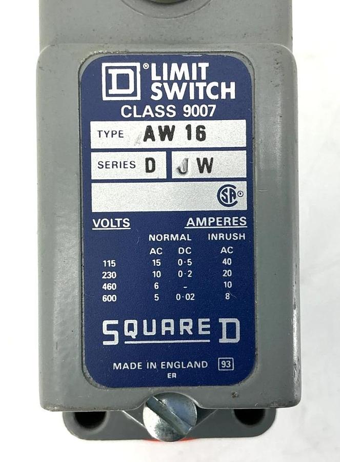 New Square D 9007AW-16 Ser D Limit Switch Plug-In 1NO-1NC 600VAC - No Box