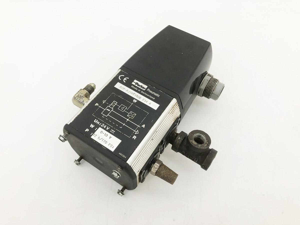 Used Parker P3P-RJ92C100D E34 A Pneumatic Pressure Regulator 0-10 V 12 b/170 PSI