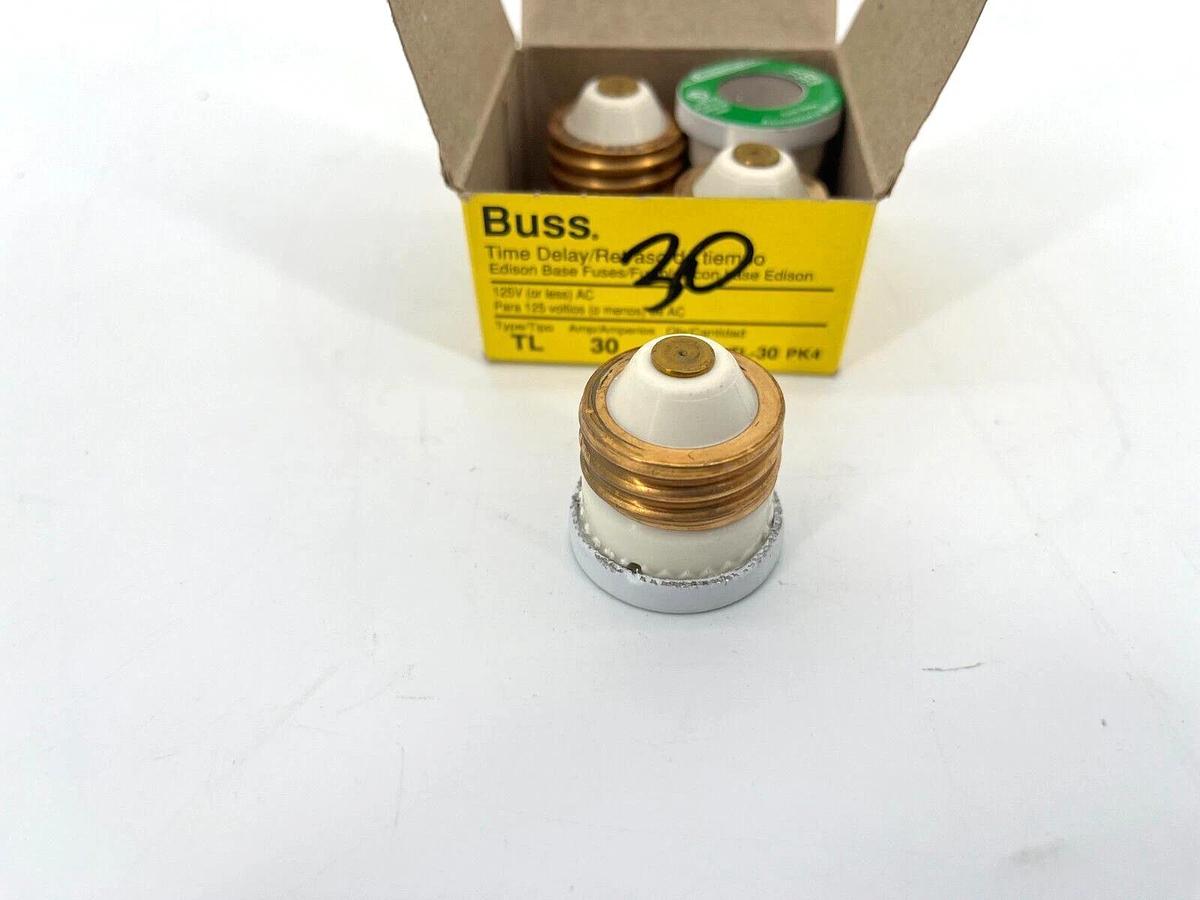 Box of 4 New Bussmann TL-30 Plug Fuses 30A 125VAC Time Delay