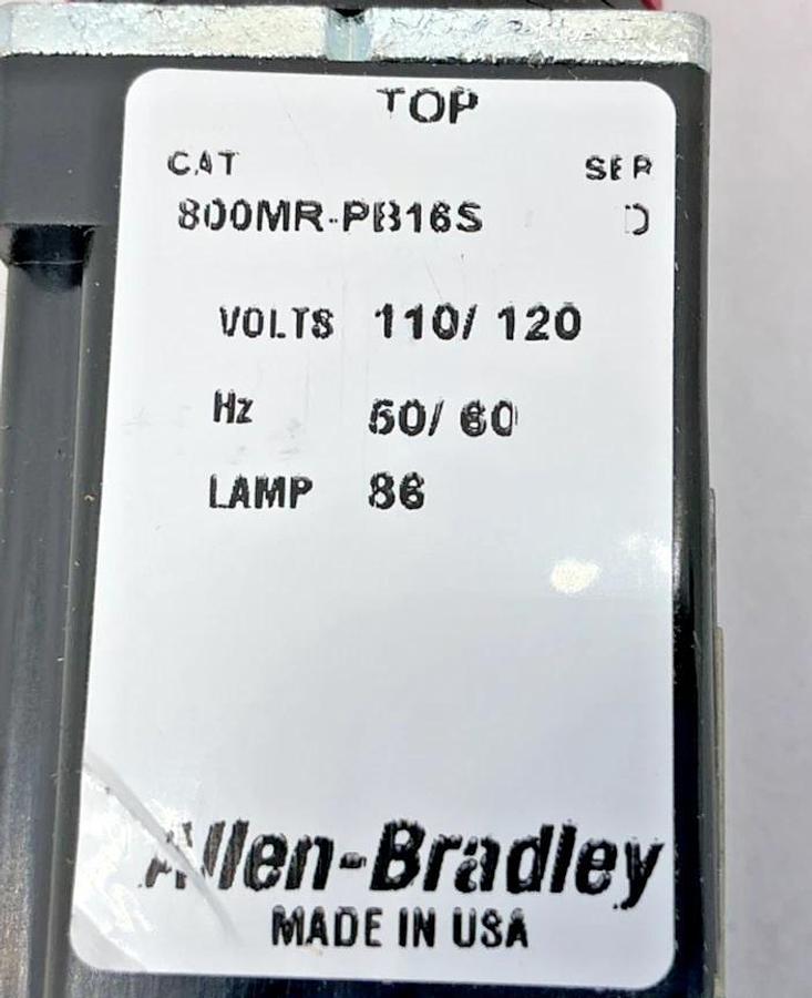 New Allen Bradley 800MR-PB16AAK Ser D Illuminated Pushbutton 120V Amber Lens