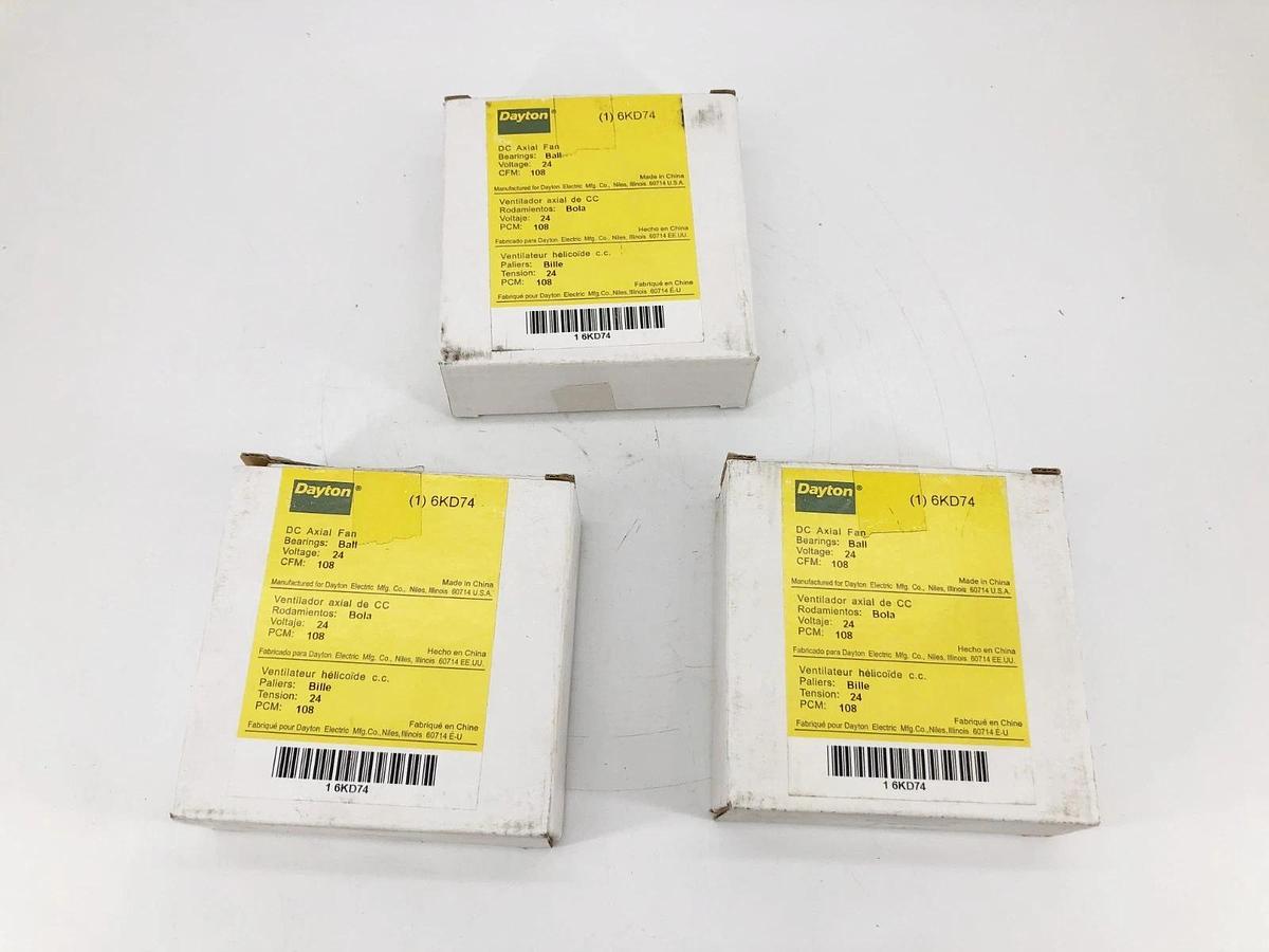 Lot of 3 New Dayton 6KD74 DC Axial Fan 24V 108 CFM
