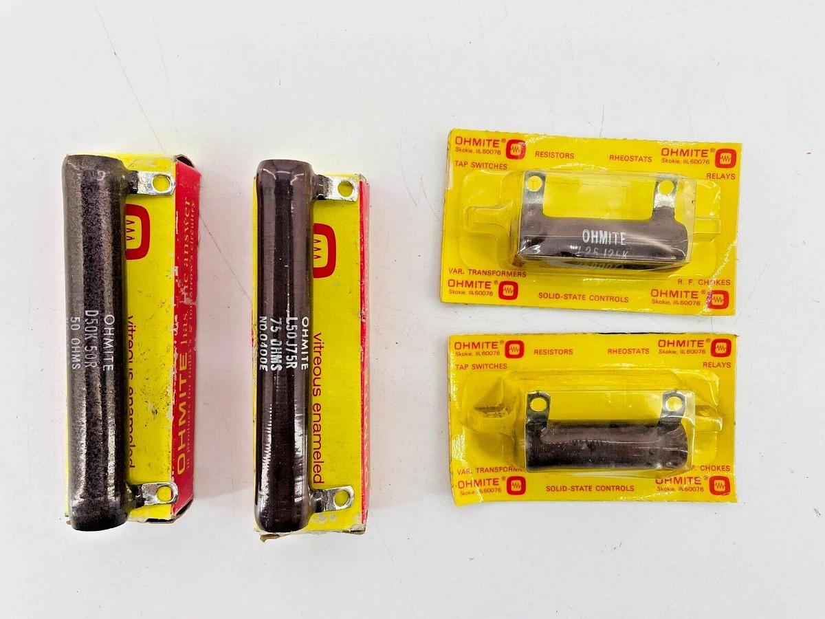 Lot of 4 New Ohmite Resistors D50K50R L50J75R L25J25K