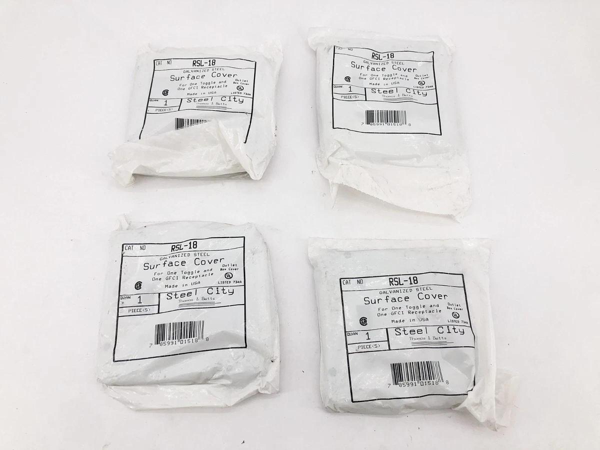 Lot of 4 New Steel City RSL-18 Square Surface Covers Toggle + GFI 4-11/16"