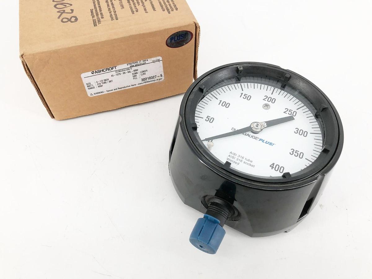 New Ashcroft 45-1279-SS-04L-400# Gauge 4-1/2" 400psi 1/2" LM