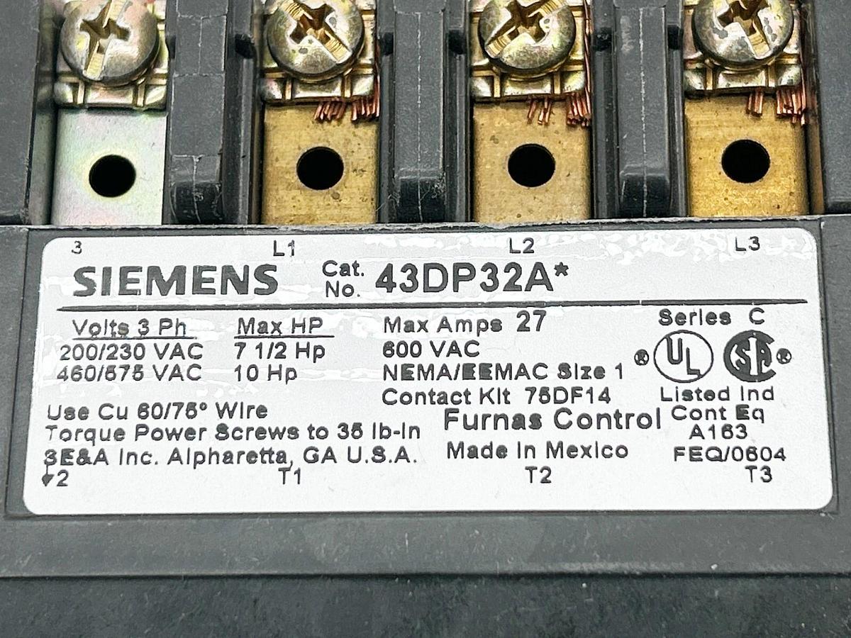 New Siemens 43DP32AA Contactor Starter Size 1 3PH 120/240V 10HP