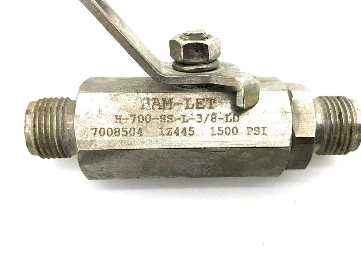 Used Ham-Let H-700-SS-L-3/8-LD Ball Valve Stainless Steel 1/2" 1500 PSI