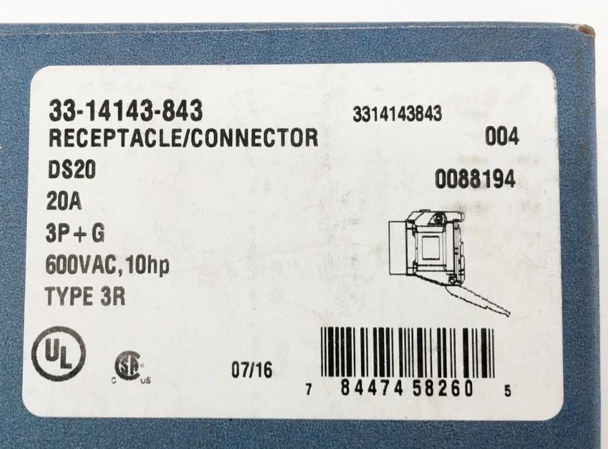 New Meltric 33-14143-843 Pin & Sleeve Receptacle DS20 20A 600VAC