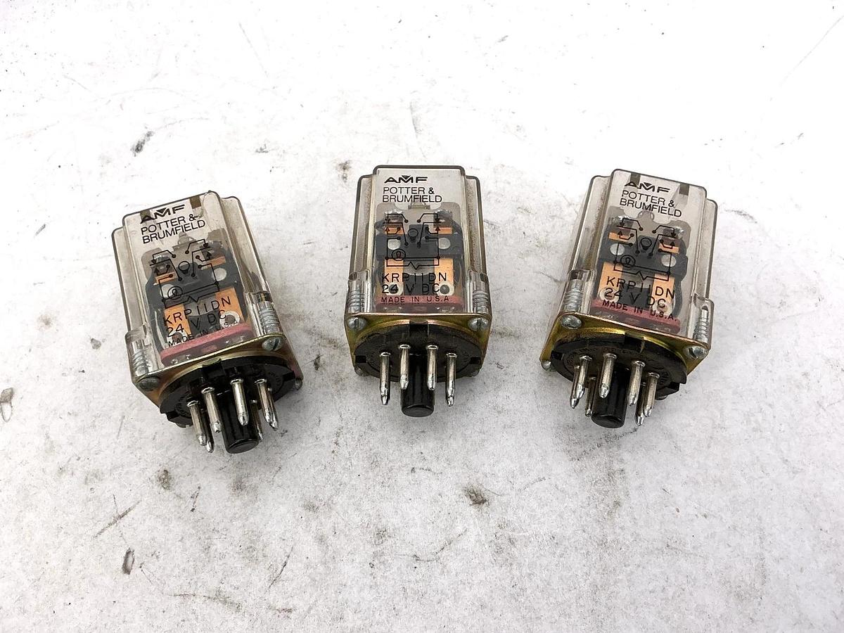 Used Lot of 3 Potter & Brumfield KRP-11DN-24 Relay 24VDC 8-Pin 10A 240VAC
