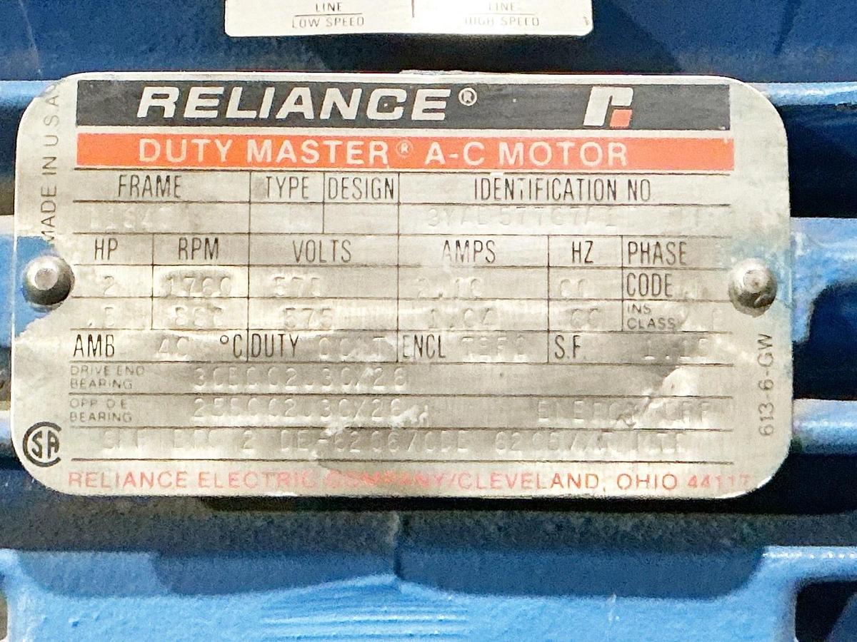 Used Reliance 3YAB57767A1 PR Electric Motor 575V 2HP 1760RPM 2.16A L184T Frame