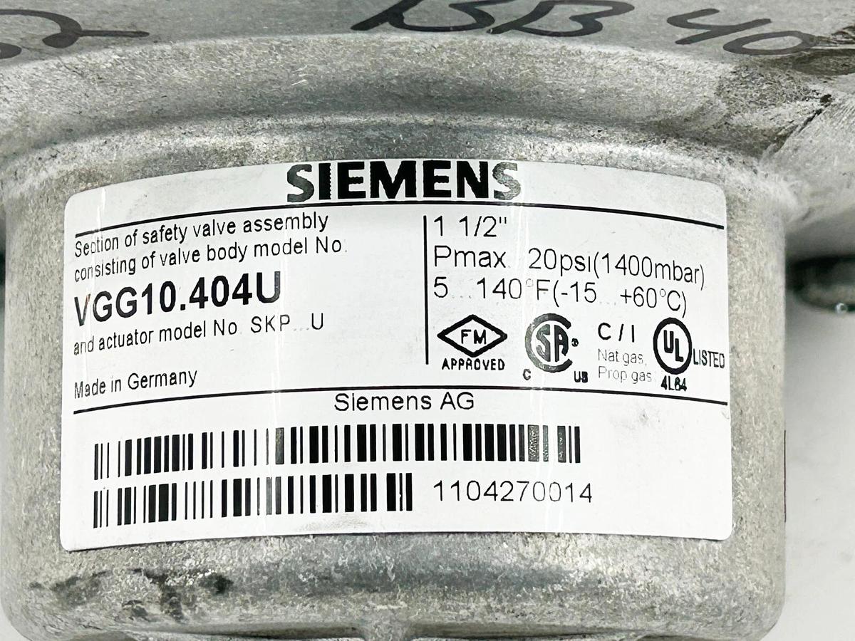 New Siemens VGG10.404U Gas Valve 1-1/2" 20PSI 1400MBAR