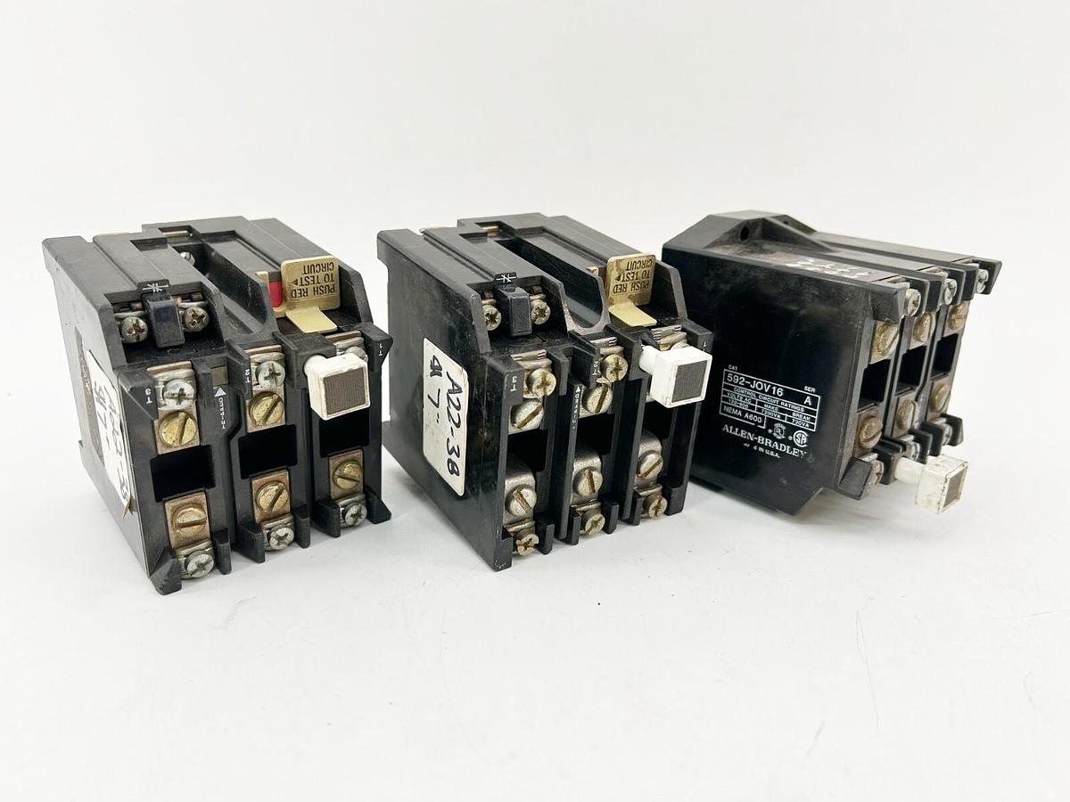 Used Lot of 3 Allen Bradley 592-JOV16 Overload Relay 24A 3P 120-600V 7200VA