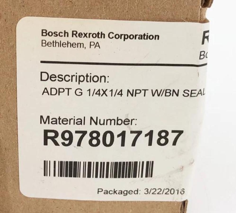 Box of 2 New Bosch Rexroth R978017187 ADPT G 1/4 X 1/4 NPT W/ BNH SEAL RG 22-09