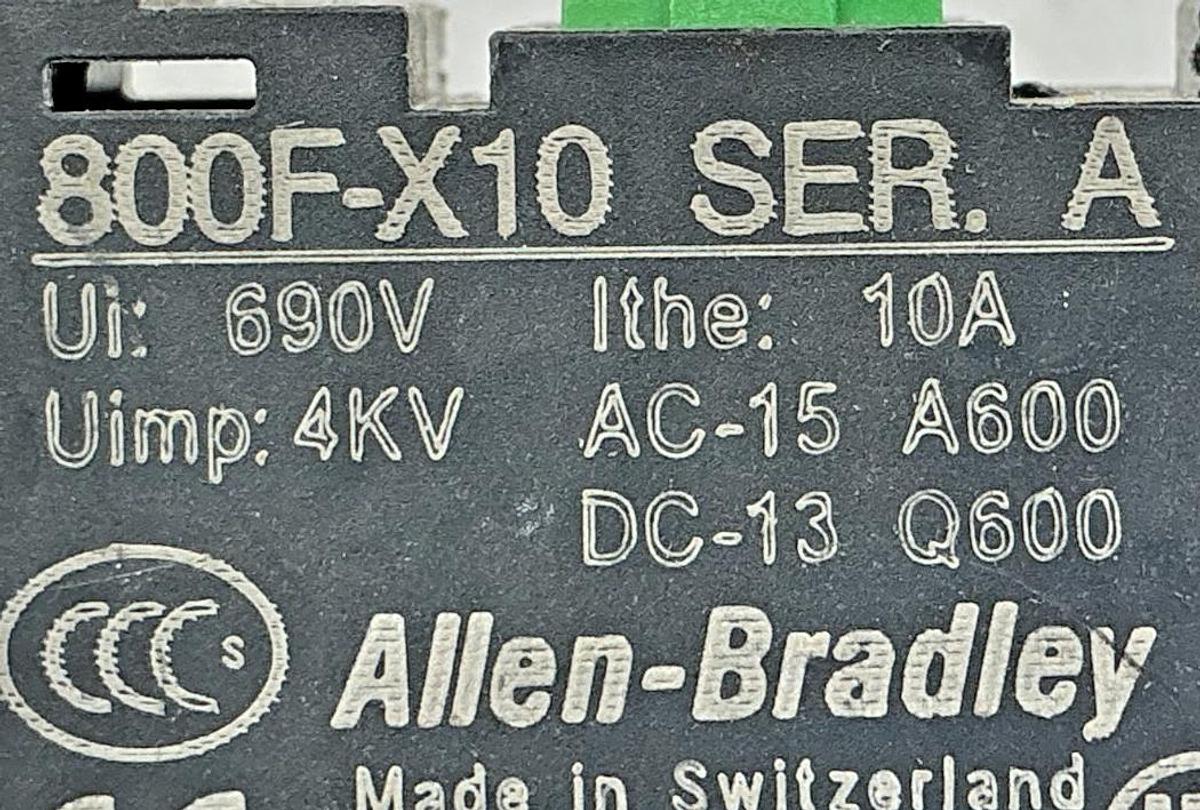 Lot of 3 New Allen Bradley 800F-X10 Ser A Contact Block / Cartridge 1NO 10A 690V