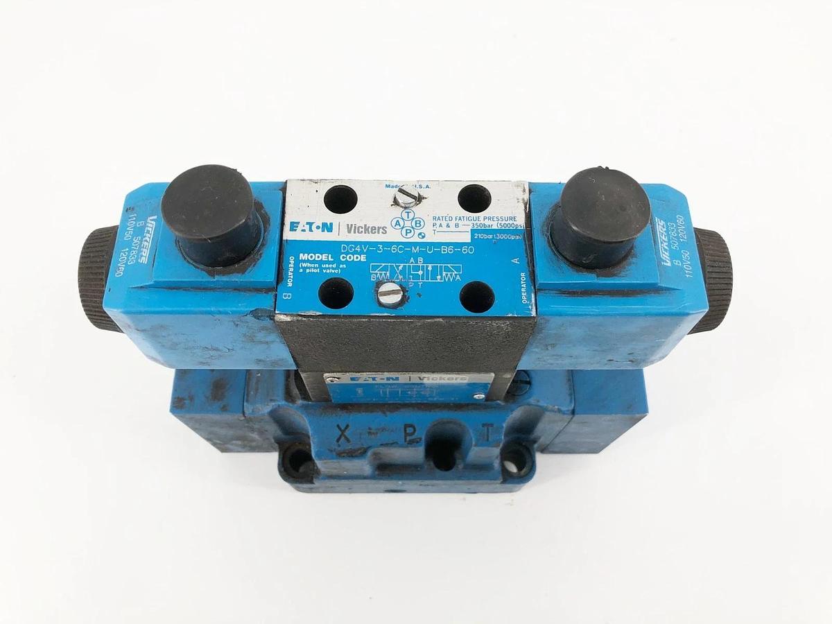 Used Eaton Vickers DG4V-3S-2A-M-U-B5-60 Solenoid w/ DGMFN-3-Y-A2W-B2W-41 Control