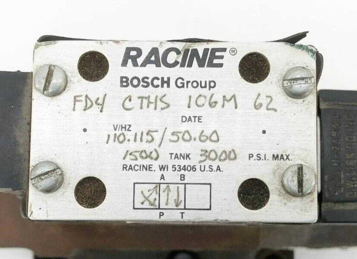 Used Bosch Racine FD4-CTHS-106M-62 Hydraulic Solenoid Valve 110/115V 3000psi Max
