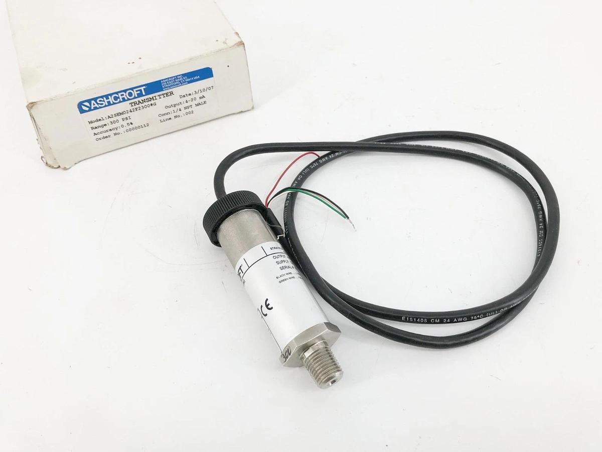 New Ashcroft A2SEM0242F2300#G Transmitter 300PSI 4-20mA 0.5% 1/4NPT Male