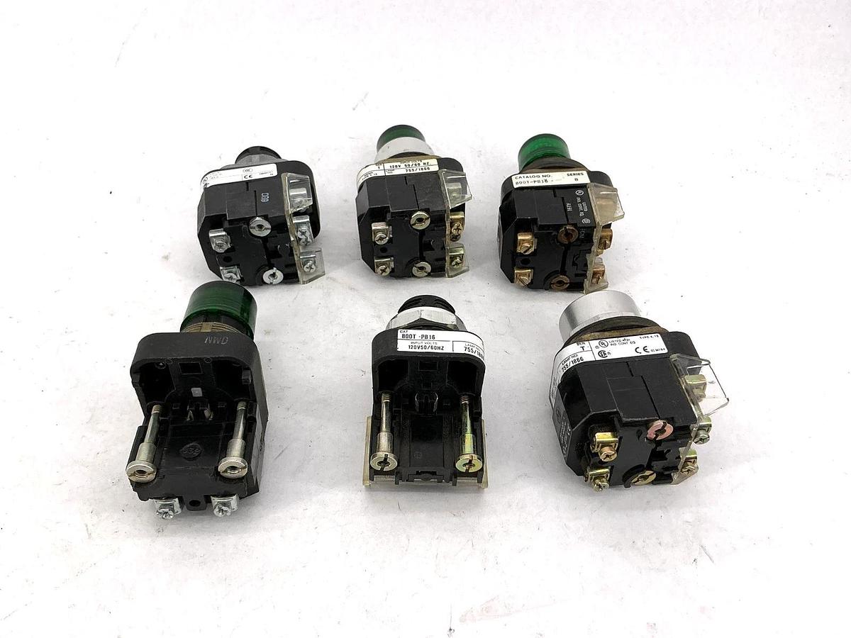 Used Lot of 6 Assorted Allen Bradley 800T-PB16 Ser B & Ser T Illuminated Pushbuttons