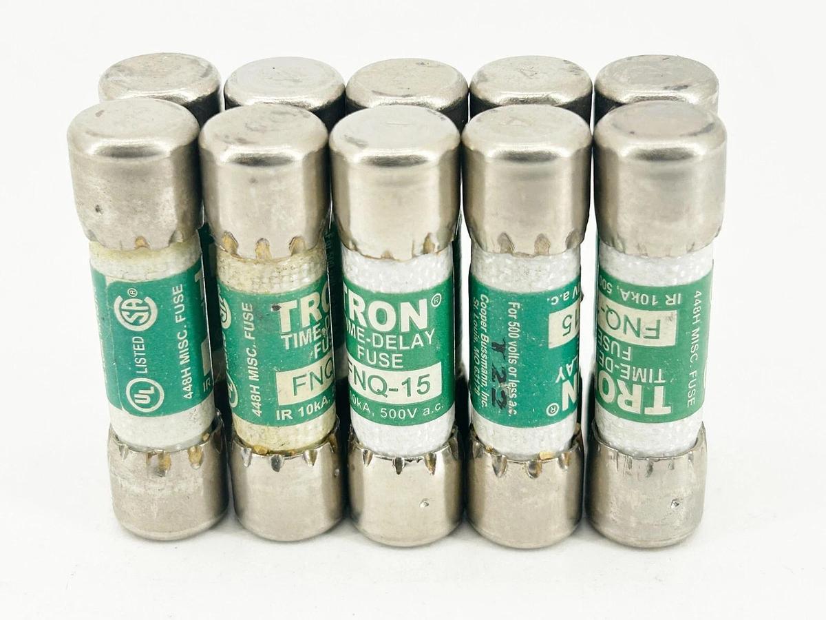 New Bussmann FNQ-15 Time Delay Fuse 15A 500V Box of 10