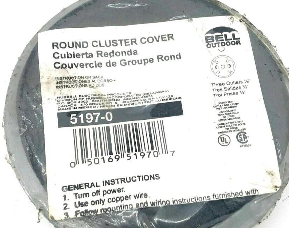 Lot of 4 New Bell 5197-0 Weatherproof Round Cluster Covers 3 Outlets 1/2"