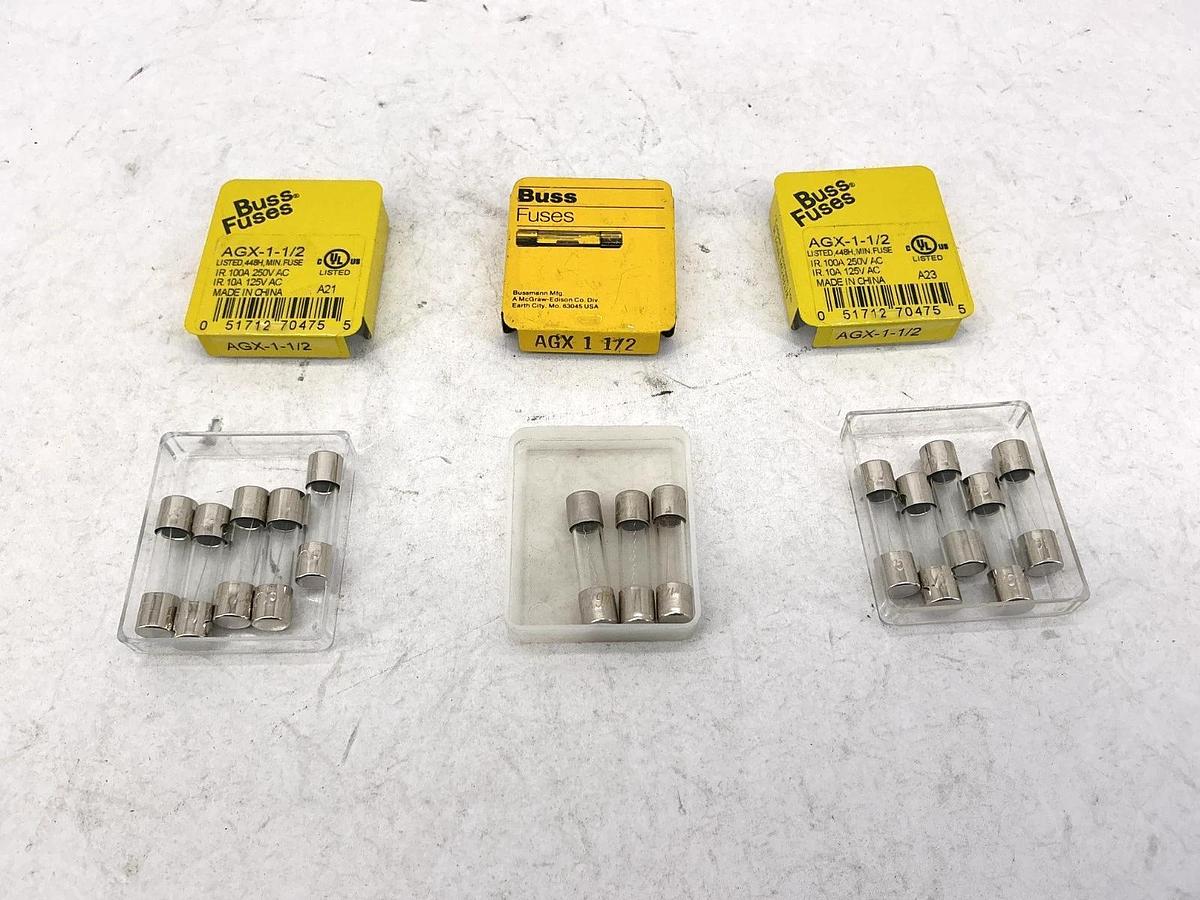Lot of 13 New Bussmann AGX-1-1/2 Glass Fuse 1-1/2A 250V