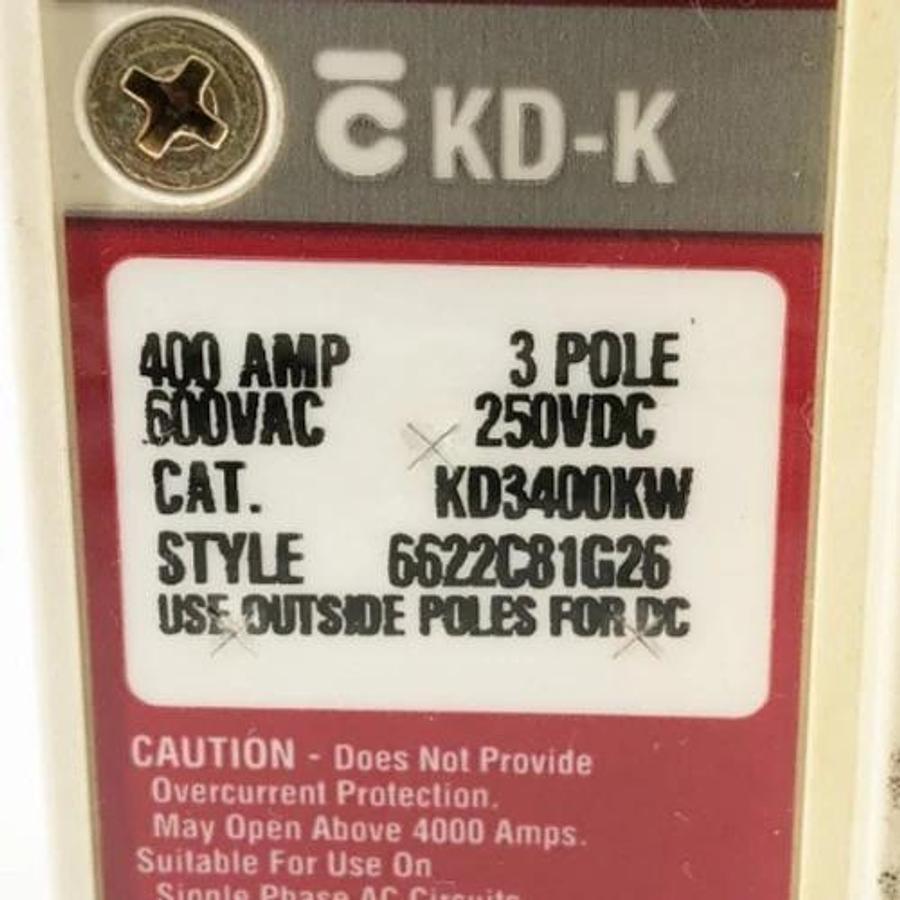 New Eaton KD3400KW Circuit Breaker 400A 3P 600VAC 250VDC - No Box