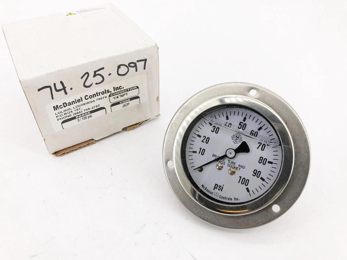 New McDaniel Controls J6DP Gauge 0-100psi 1/4" NPT