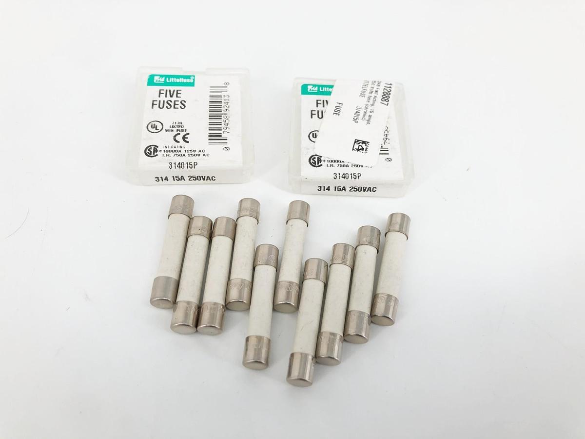 Lot of 10 New Littelfuse 314015P Ceramic Cartridge Fuses 15A 250VAC