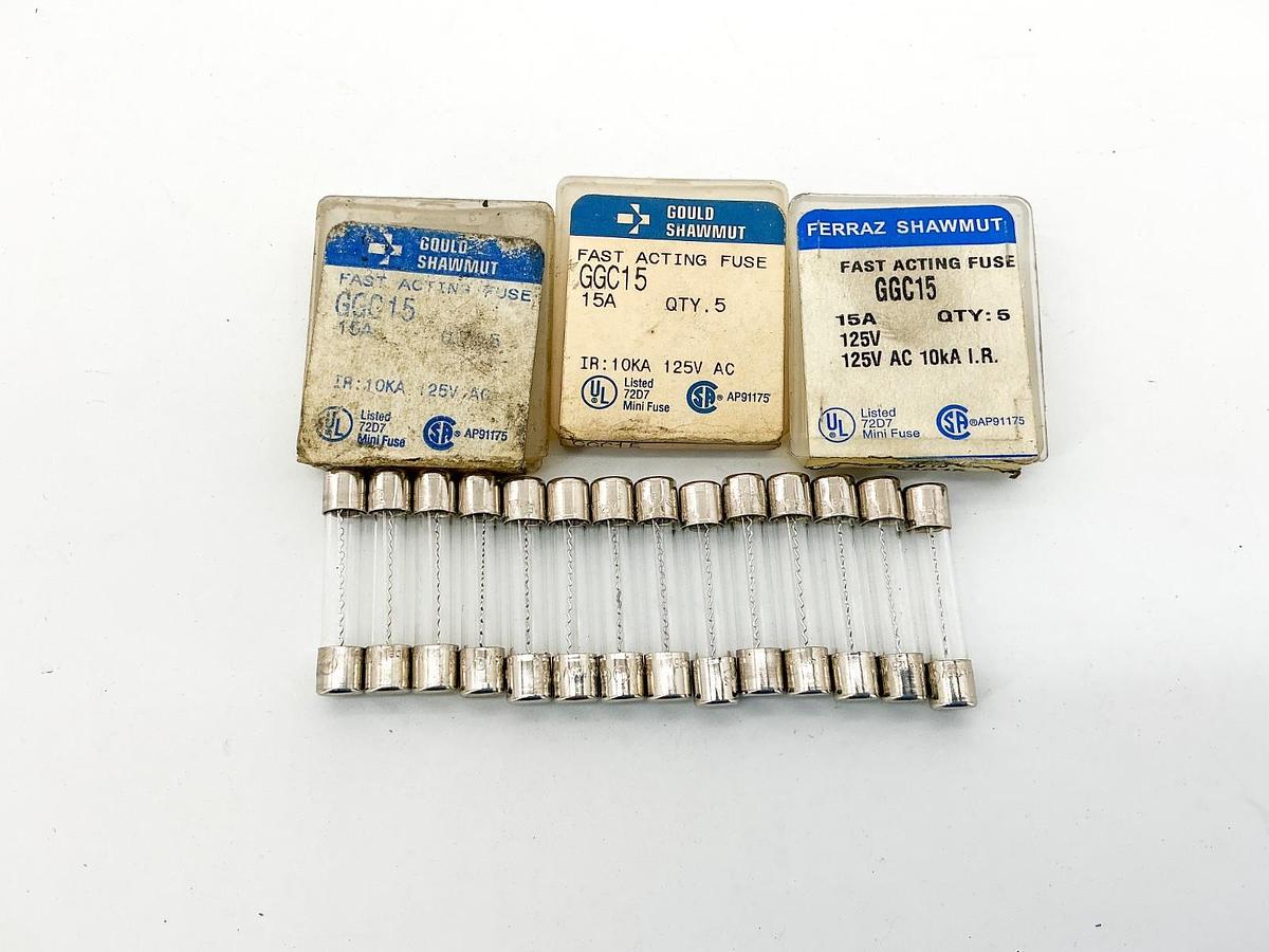 New Lot of 14 Ferraz Shawmut GGC15 Glass Fuse 15A 125V