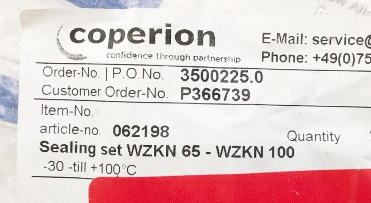 New Coperion 062198 Sealing Set WZKN 65 - WZKN 100 - No Box