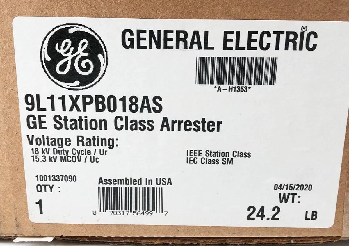 New General Electric 9L11XPB018AS Station Class Arrester 18kV Duty 15.3kV MCOV