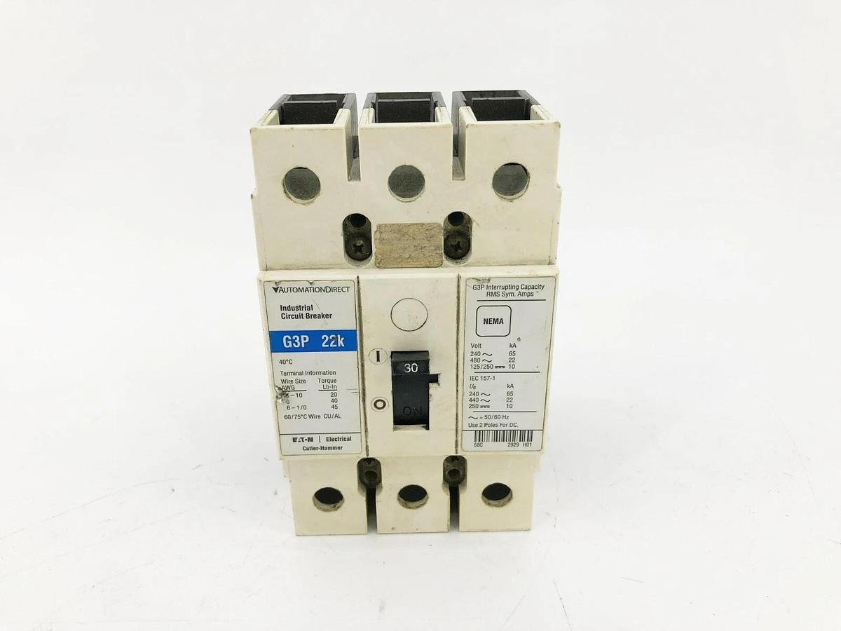 Used Eaton Automation Direct G3P-030 Circuit Breaker 480 VAC / 250 VDC 3-Pole 22KA