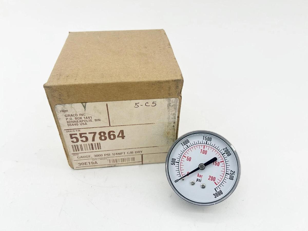 New Graco 557864 Pressure Gauge 3000PSI 1/4NPT C/B Dry