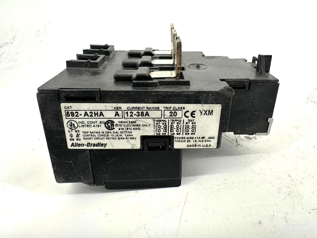 Used Allen Bradley 592-A2HA Ser A Thermal Overload Relay 12-38A Missing Reset Cover
