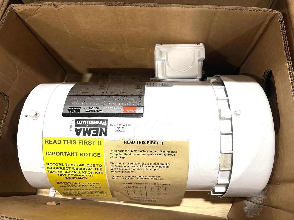 New Dayton 48ZJ93 2HP TEFC Washdown Motor 230/460V 1750rpm 56HC Frame