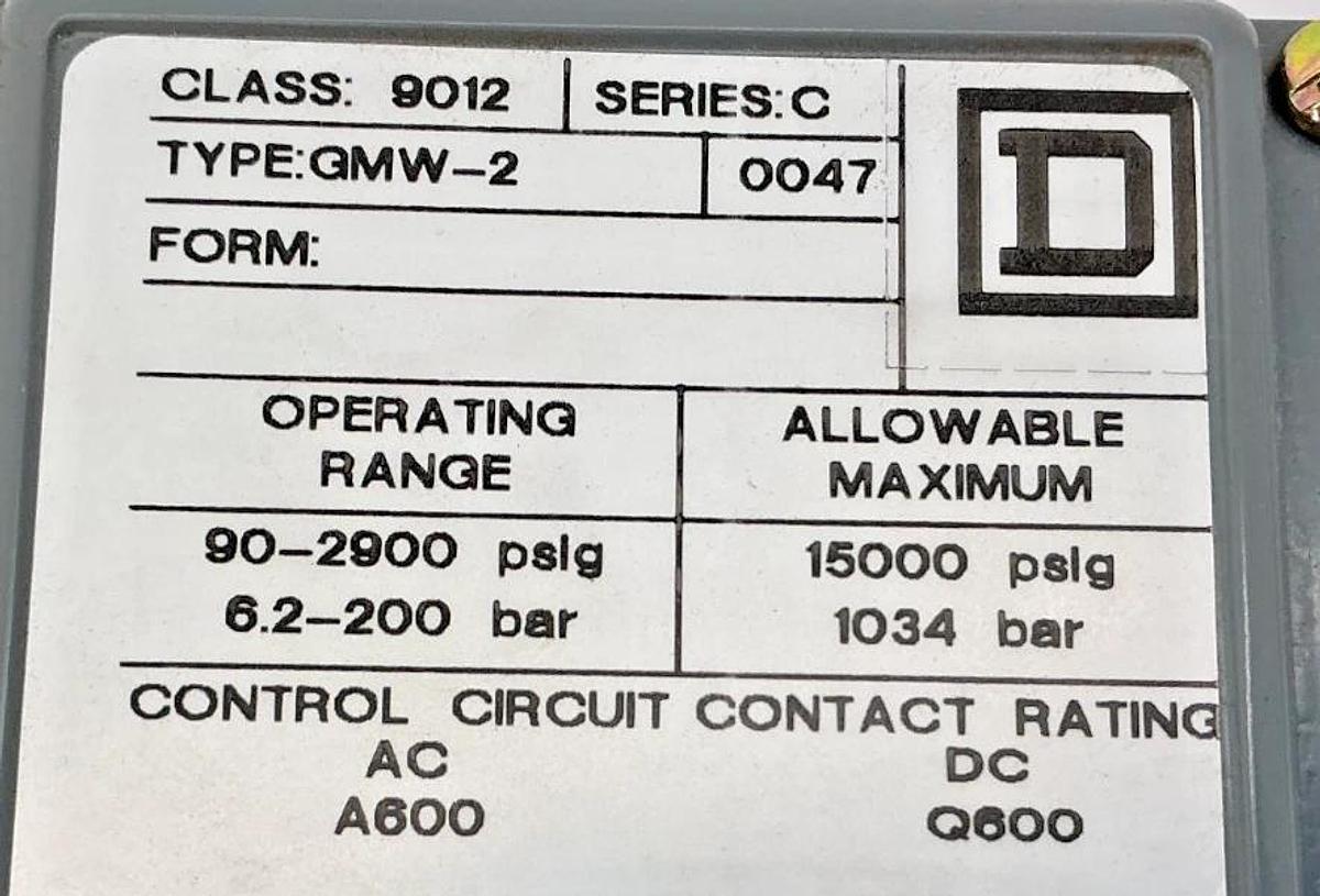 New Square D 9012GMW-2 Ser C Dual Stage Pressure Switch Stg1: 1500psig