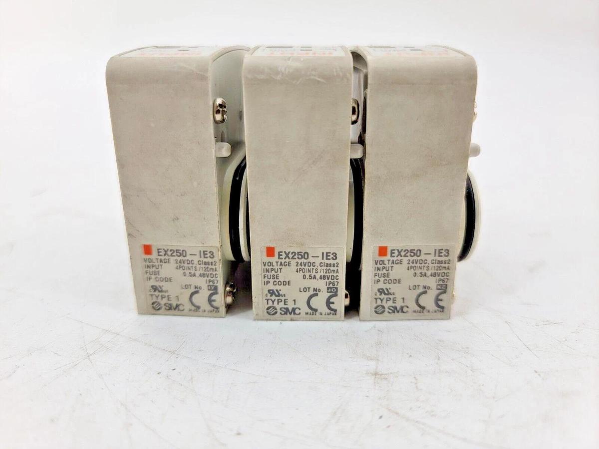 Used Lot of 3 SMC EX250-IE3 Input Block 4 Input M8 24VDC