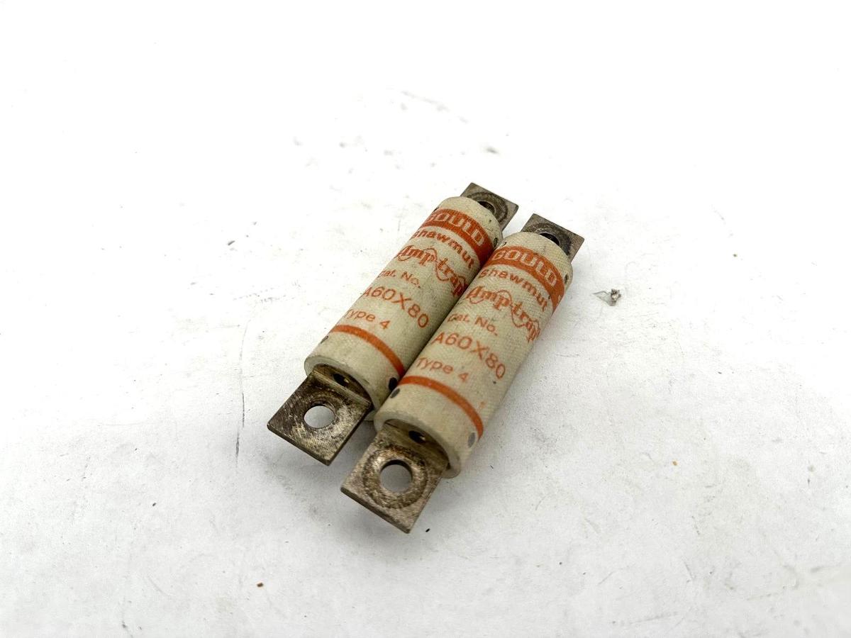 Used Lot of 2 Gould Shawmut A60X80 Amtrap Fuse Type 4 80A 600V