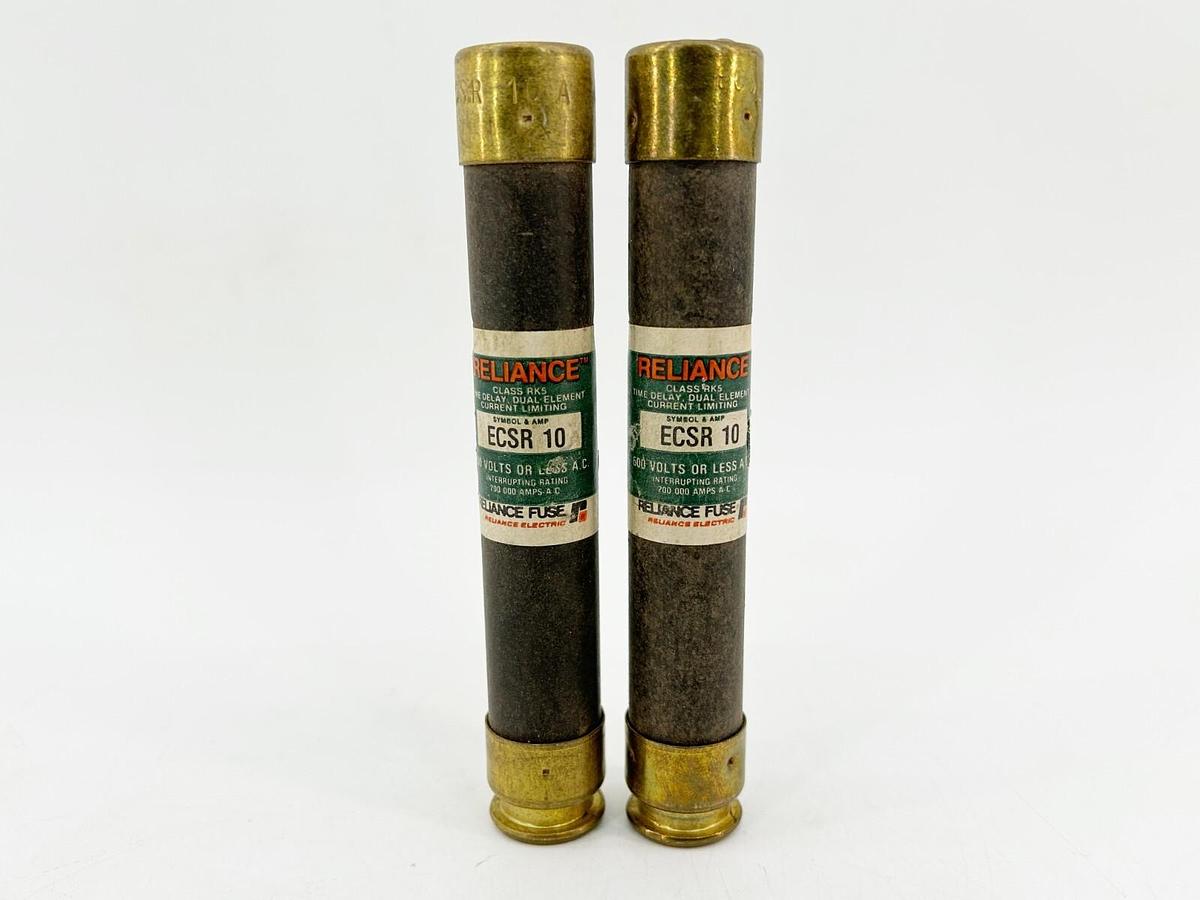 New Lot of 2 Reliance ECSR10 Time Delay Dual Element Fuse 10Amp 600V Class RK5