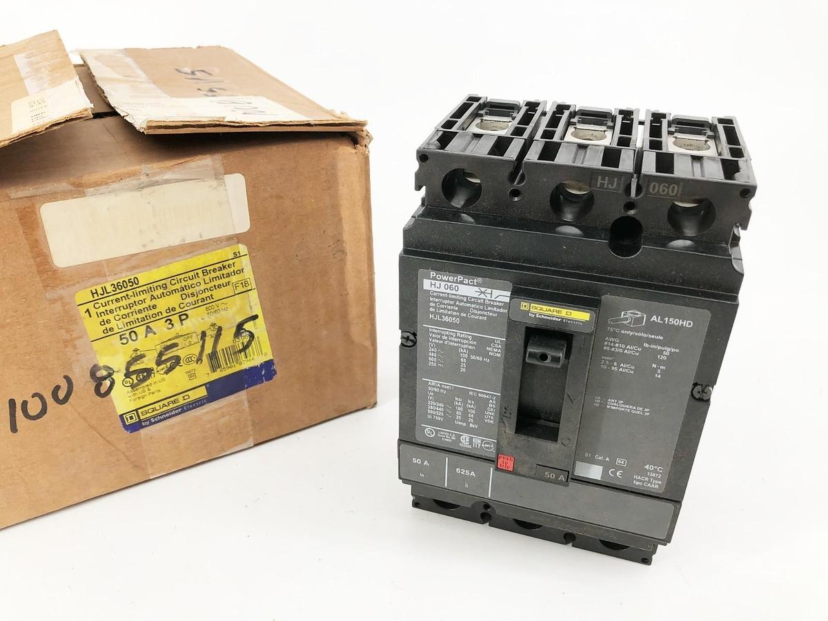 New Square D HJL36050 PowerPact Circuit Breaker 50A 600V 3P HJ 050