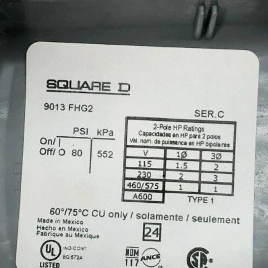 New Square D 9013FHG2J43 Pressure Switch 575V 1HP