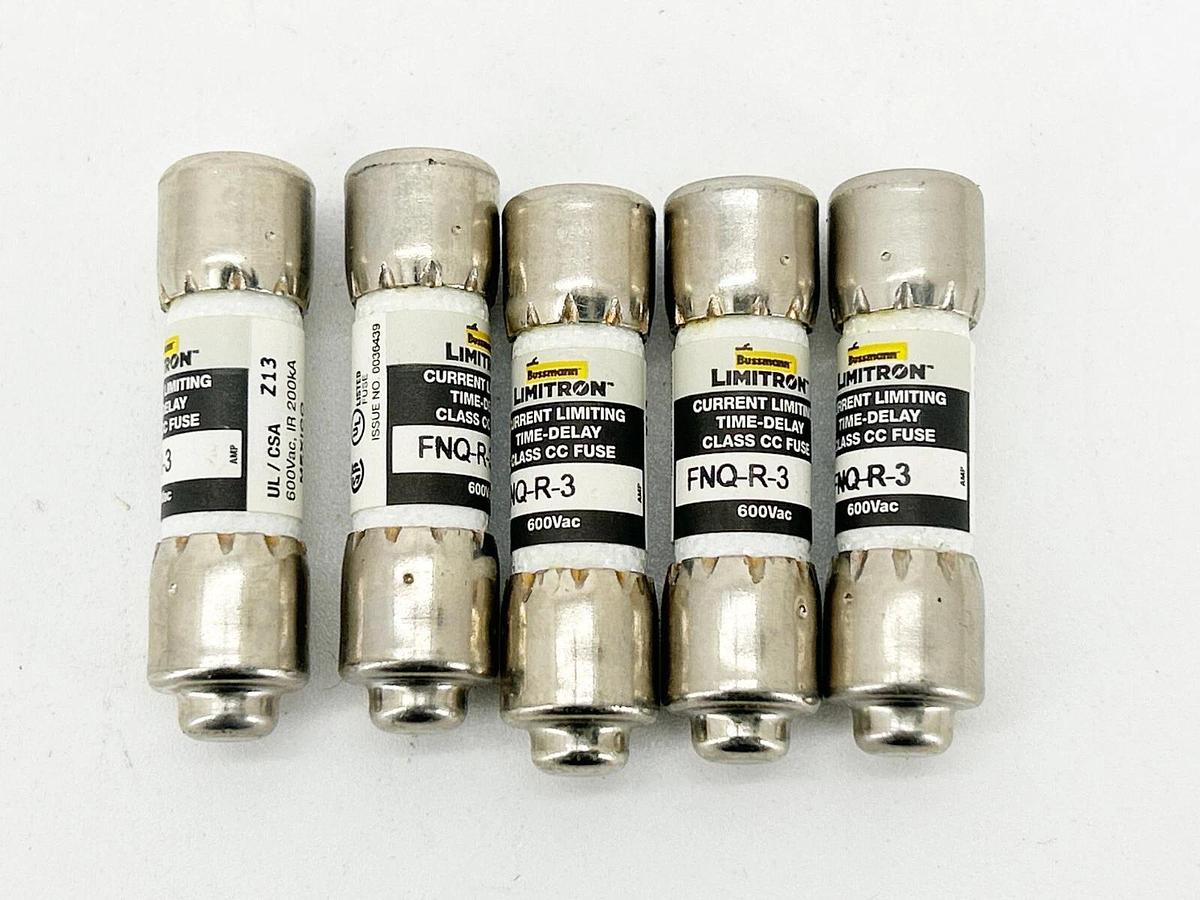 New Lot of 5 Bussmann FNQ-R-3 Time Delay Fuse 3A 600V