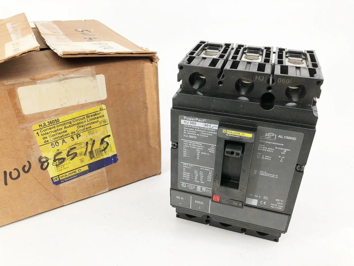 New Square D HJL36050 PowerPact Circuit Breaker 50A 600V 3P HJ 050