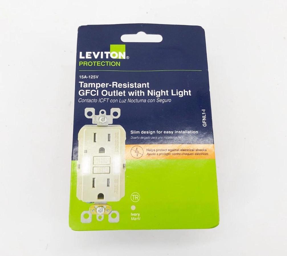 New Leviton GFNL1-I Slim Ivory GFCI Tamper-Resistant Receptacle w/ LED 125V 15A