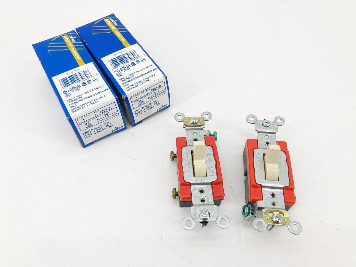 Lot of 2 New Leviton 1222-2I Double-Pole AC Quiet Switches Ivory 20A 120/277V