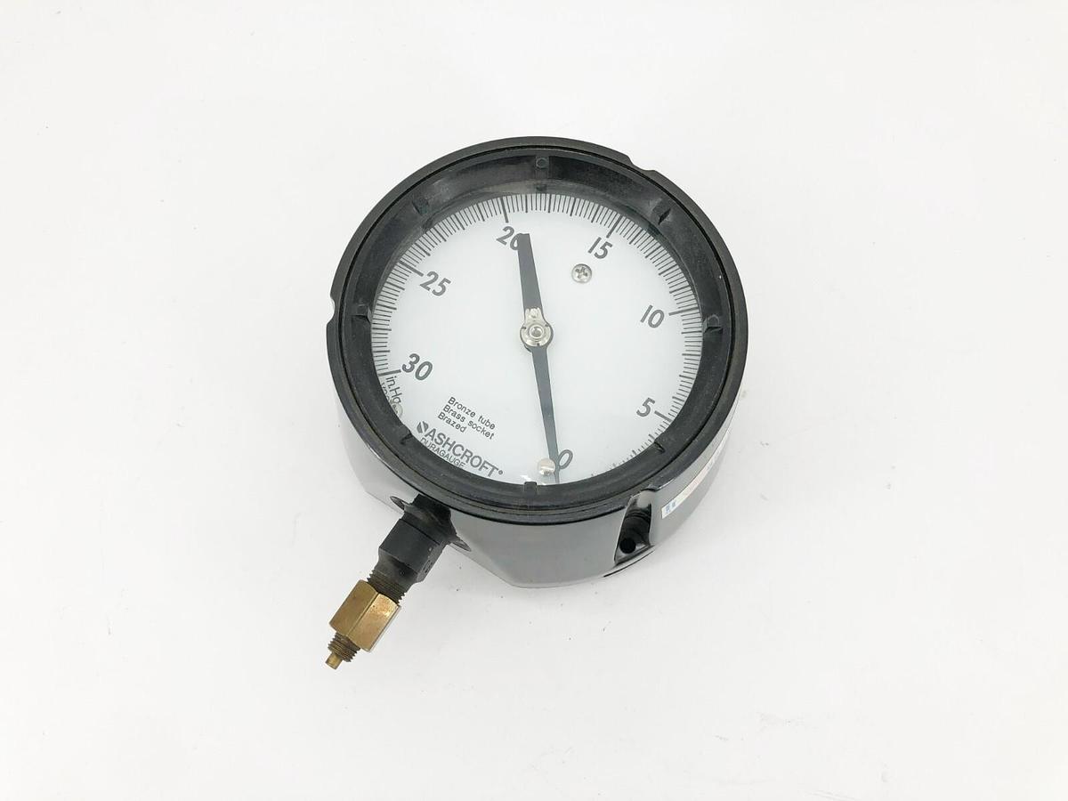 New Ashcroft 45-1279-AS-02L-30/0 Pressure Gauge 4-1/2" Dia. 30-0 in. Hg 1/4" NPT